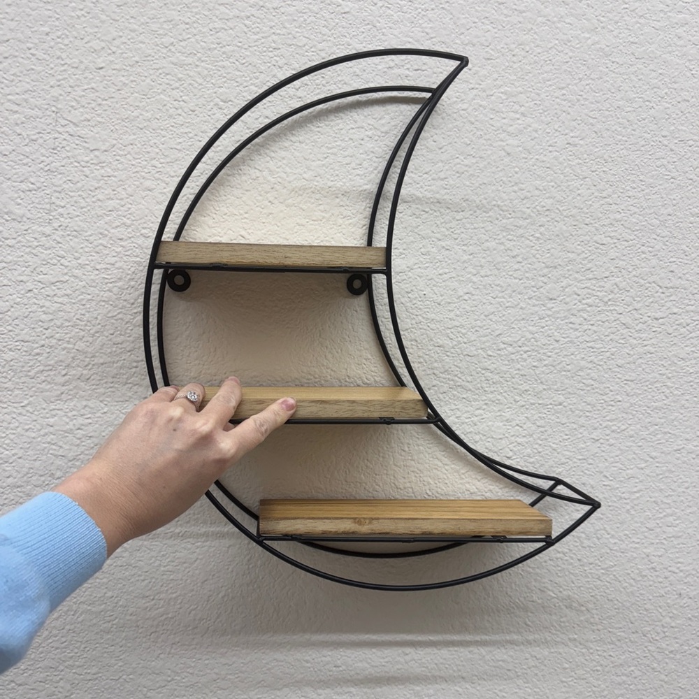 Moon Shelf Metal Crescent Moon Decor, Boho Home decor Crystal Holder - NWT!
